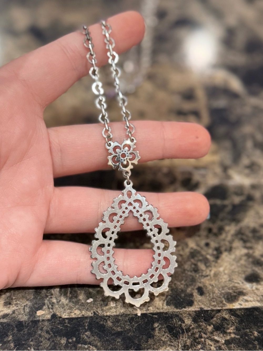 Brighton Bloomingale Silver Lace Teardrop Pendant Necklace - Picture 4 of 7